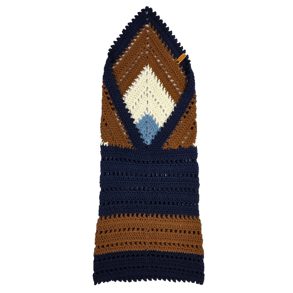 Lyli's Crochet Creations Kids Hooded Scarf Navy Brown Chevron Handmade Boho